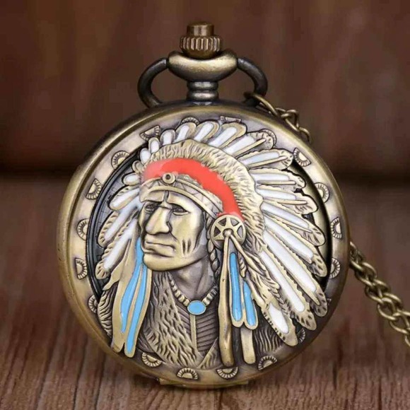 Other - Native American Gift NEW Pocket Watch Indian Antique Bronze